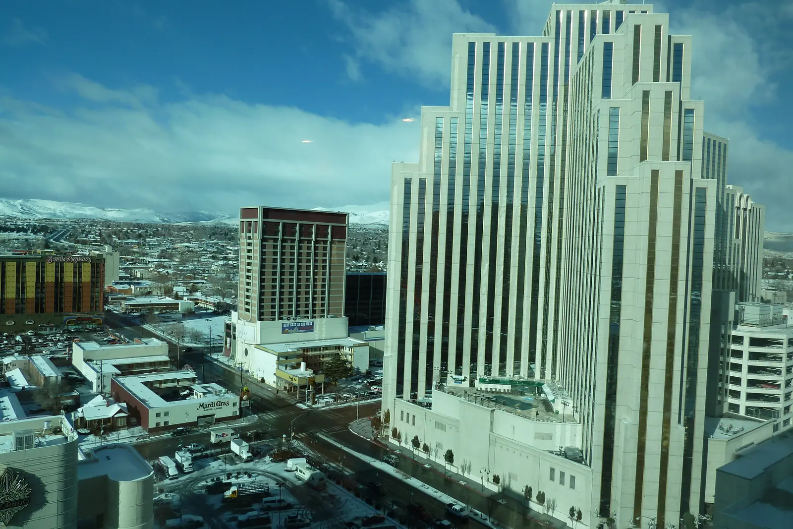 A view of Reno, NV with the Silver Legacy tower visible on the right