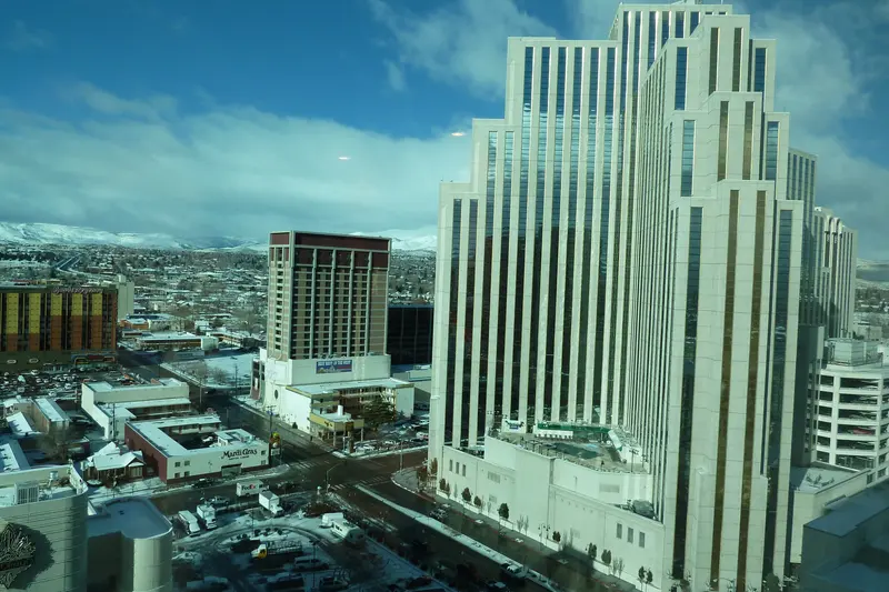 A view of Reno, NV with the Silver Legacy tower visible on the right